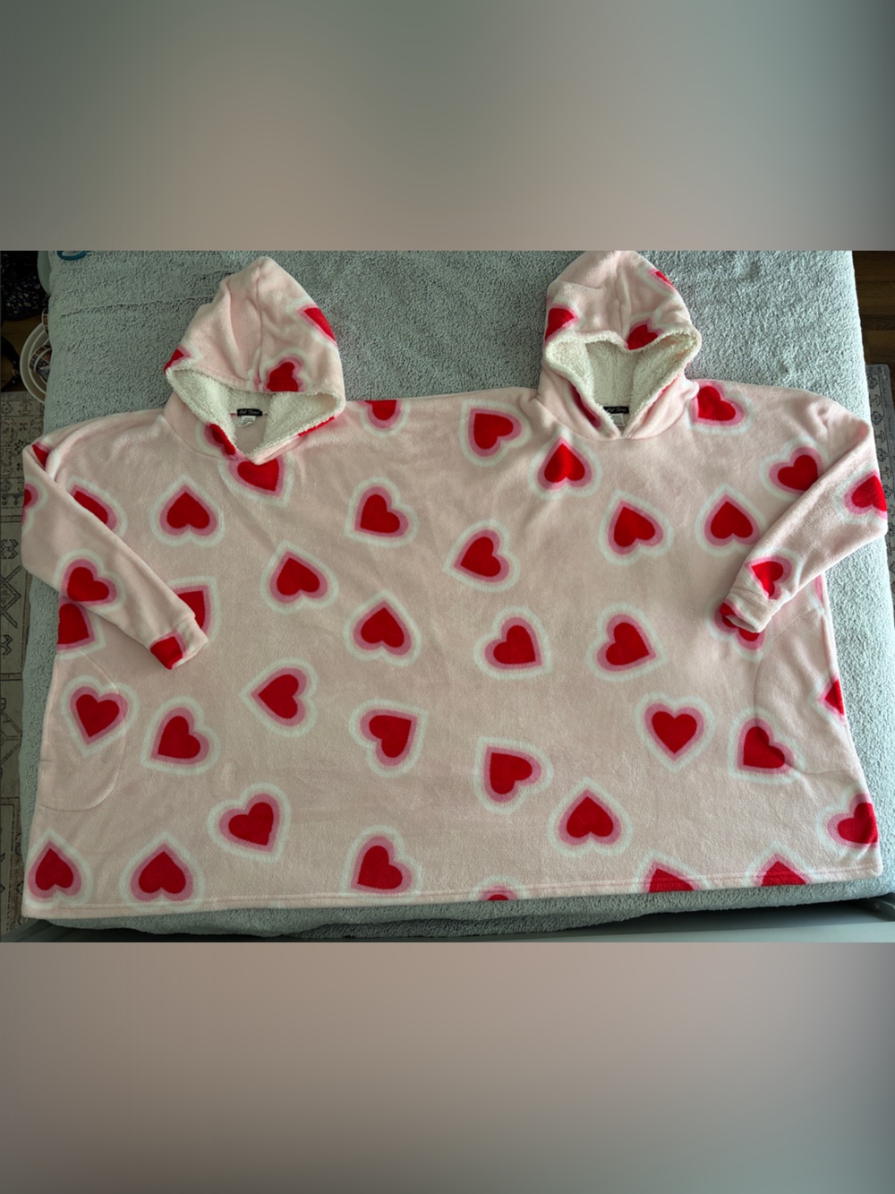 Pink Heart Plush “Twosie” Two Person Hooded Blanket